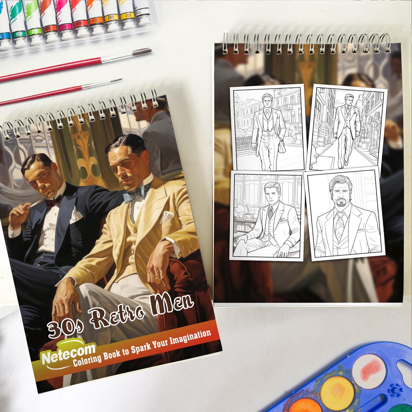 30s Retro Men Spiral Bound Coloring Book, Indulge in 30 Dashing Coloring Pages, Fostering Focus and Imagination in the Timeless Retro Era