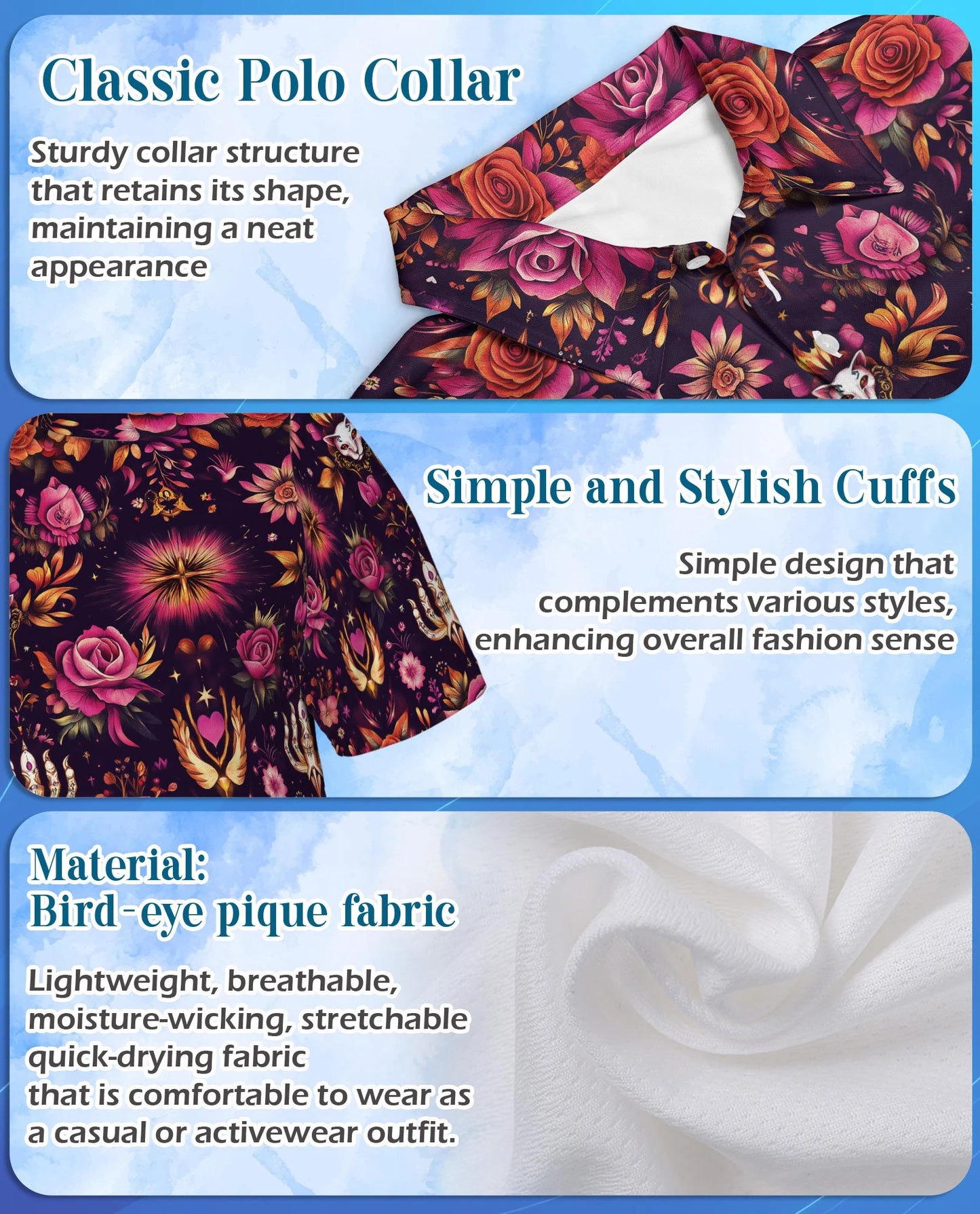 Kaleidoscope Rose Polo Shirt for Men – Colorful Floral Art Style | Netecom