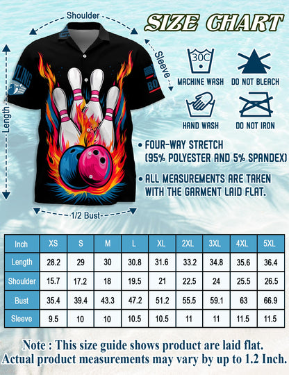 Netecom Bowling American Flag Hawaiian Shirt for Men, Patriotic Bowling Button Down Summer Beach Short Sleeve