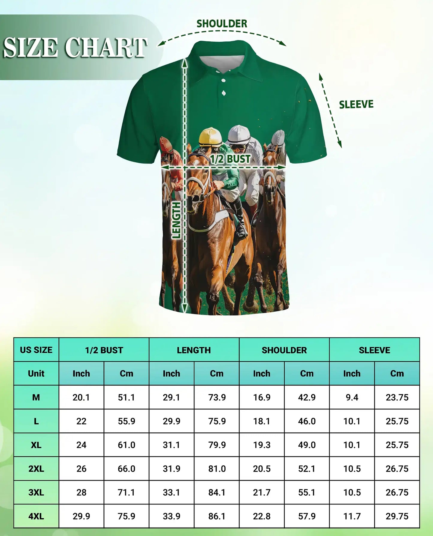 Green Horse Racing 3D Polo Shirt for Men – Jockey Derby Sports Style | Netecom