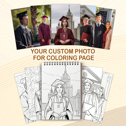 Personalized Graduation Coloring Book for Adults, Custom Coloring Pages from Your Graduation Photos, 12–48 Pages, Class of 2026 Gifts, Premium Wooden Cover, Spiral Binding