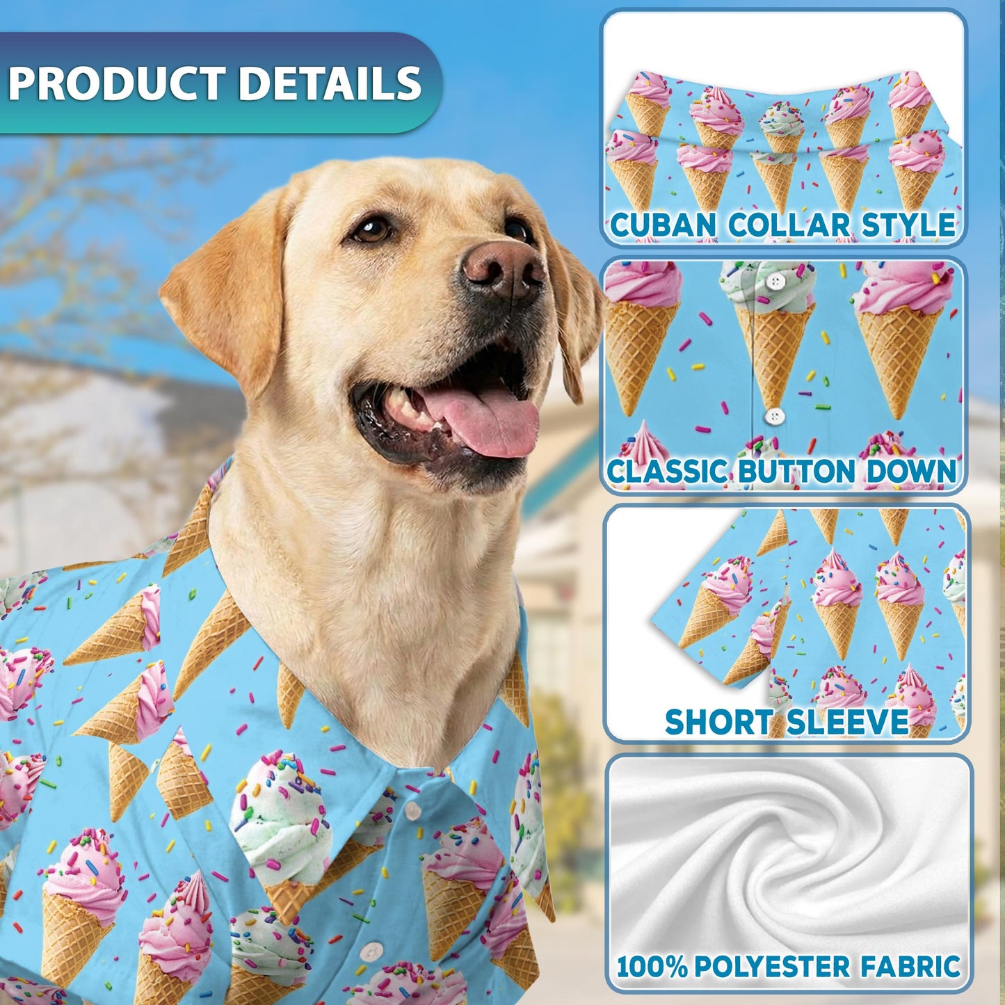 Netecom Matching Ice Cream Aloha Hawaiian Shirt for Dog and Owner, Colorful Dessert Theme Summer Button Down Shirt, Fun Beach Vacation Casual Wear for Pet and Human