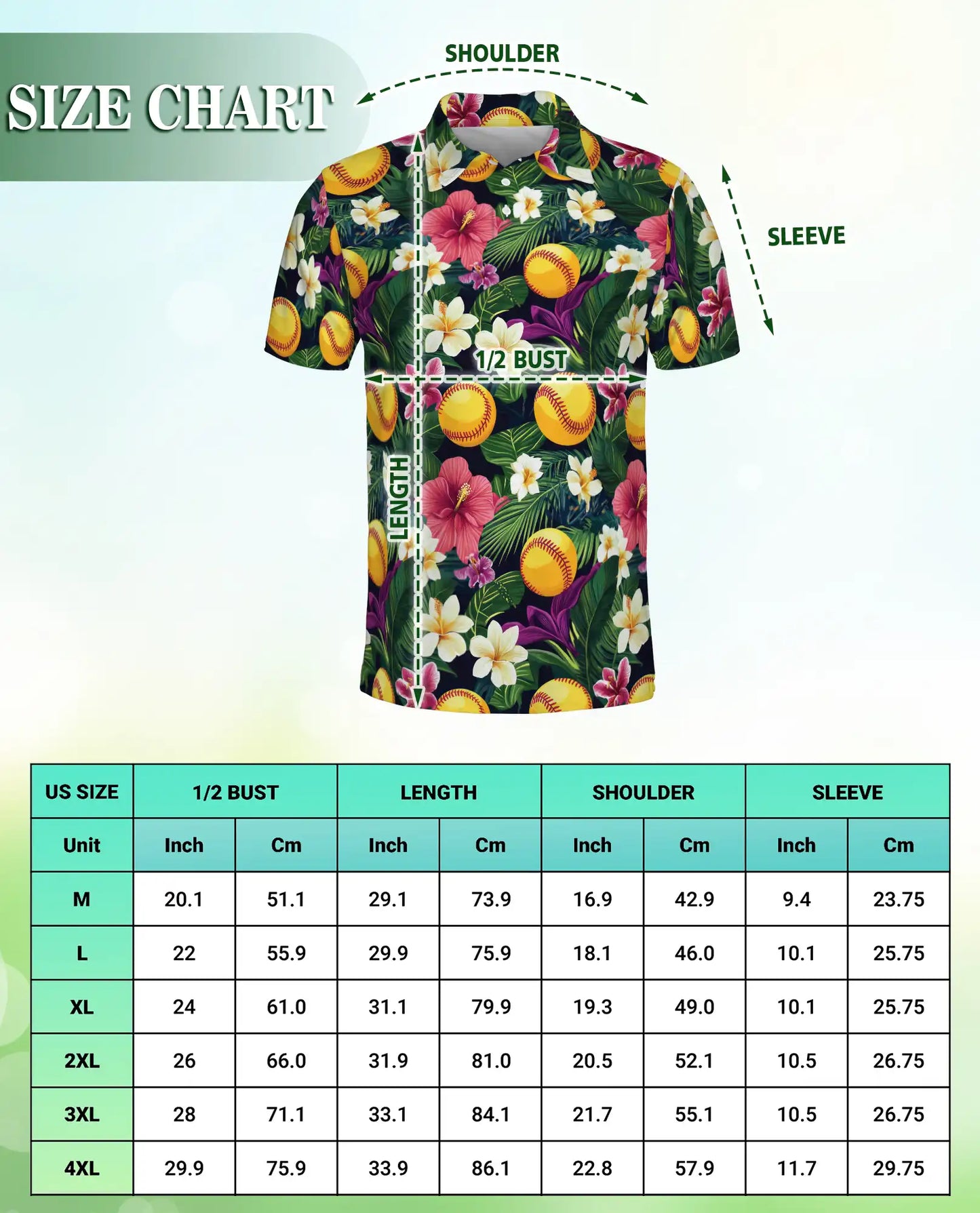 Softball Tropical Polo Shirt for Men- Floral Softball Pattern | Netecom