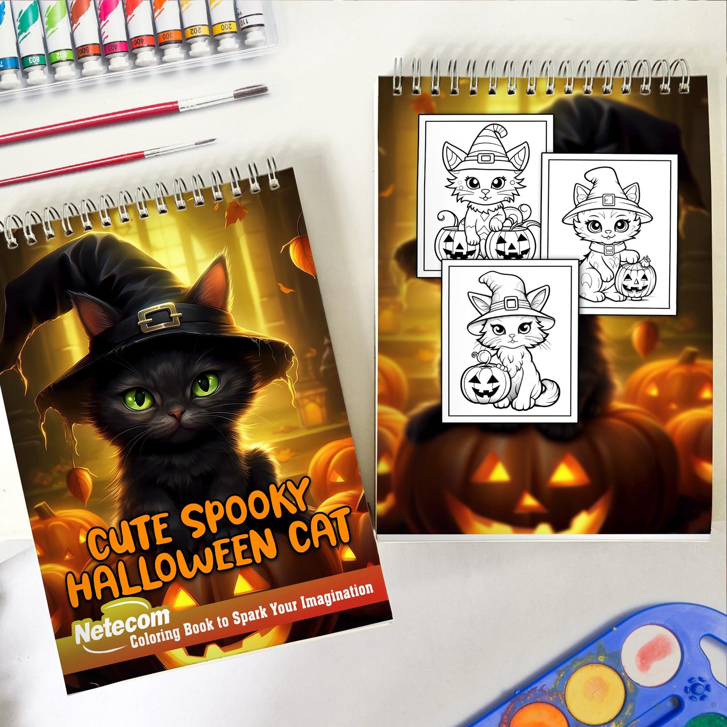 Cute Spooky Halloween Cat Spiral Bound Coloring Book, Discover 30 Mesmerizing Coloring Pages in the Cute Spooky Halloween Cat Coloring Book for a Bewitching Experience