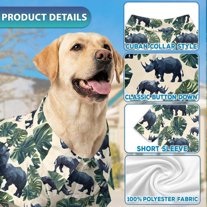 Netecom Matching Amazing Rhino Aloha Hawaiian Shirt for Dog and Owner, Aloha Summer Shirt, Wildlife Rhino Print Outfit for Pet and Human, Beach Vacation Casual Wear