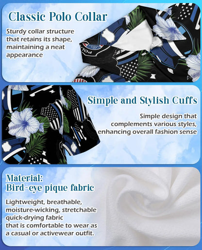 Police Thin Blue Line Polo Shirt - Tropical Floral Design | Netecom