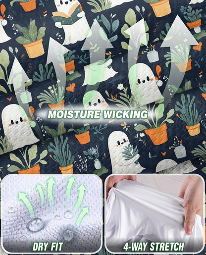 Cute Ghost Holding Plants Pattern Sleeveless Polo Shirt for Women | Netecom