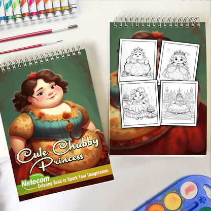 Cute Chubby Princess Spiral Bound Coloring Book, Embrace Princess Cuteness with 30 Charming Coloring Pages of Chubby Royal Darlings