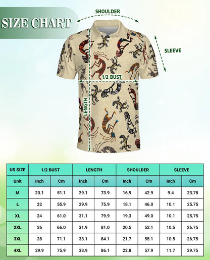 Kokopelli Polo Shirt – Tribal Lizard Pattern Print | Netecom