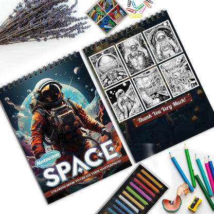 Space Spiral Bound Coloring Book, Cosmic Space Adventures for a Stellar Art Experience, Great for Space Enthusiasts and Sci-Fi Fans