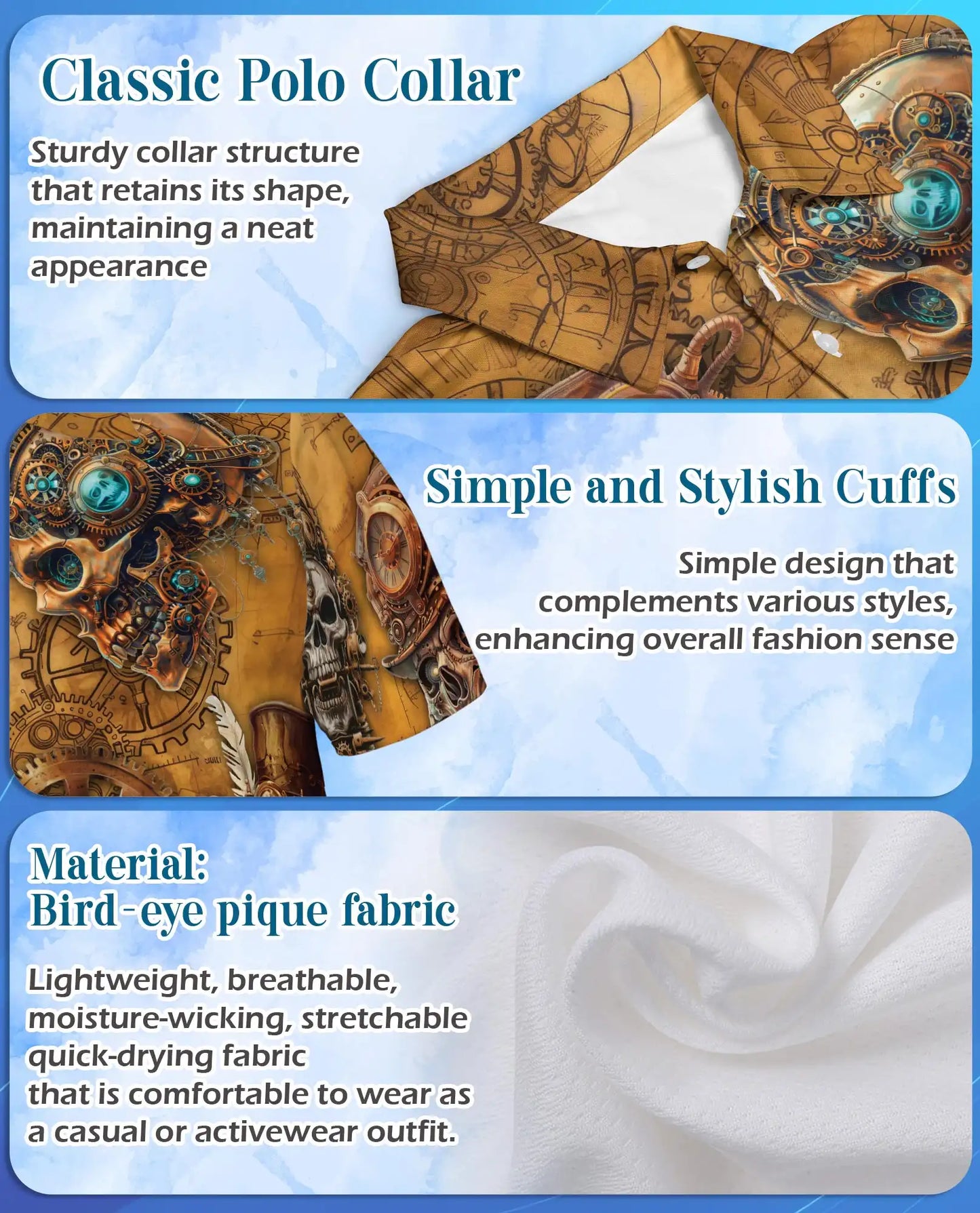 Steampunk Skull Polo Shirt for Men – Mechanical Gothic Skeleton Design | Netecom