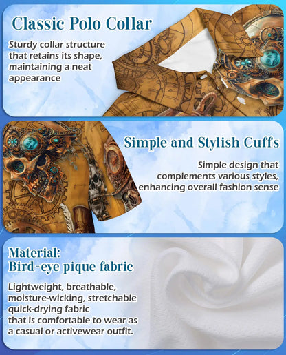 Steampunk Skull Polo Shirt for Men – Mechanical Gothic Skeleton Design | Netecom