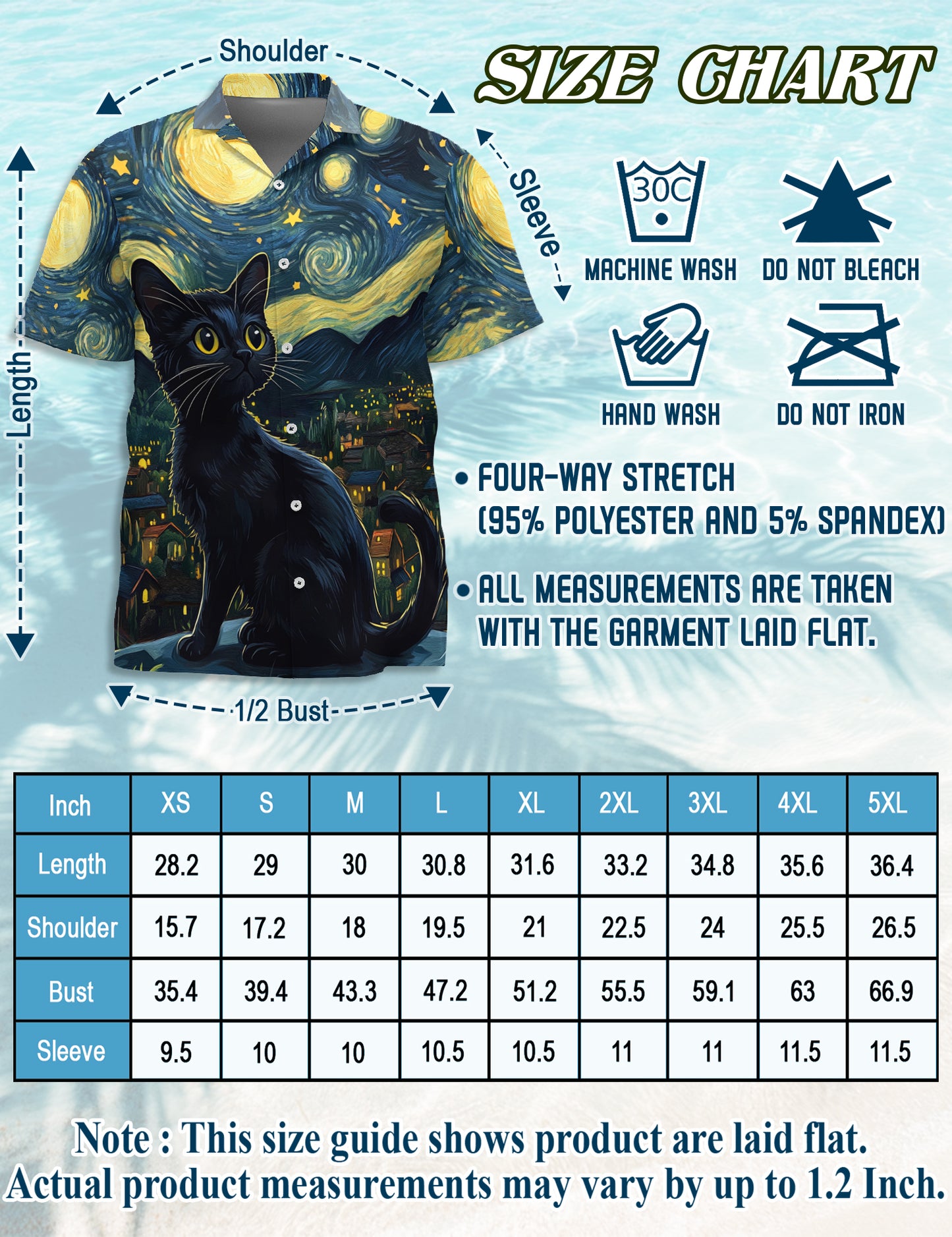 Netecom Starry Night Cat Hawaiian Shirt for Men, Button Down Summer Beach Short Sleeve, Cat Lover Gifts, S-5XL