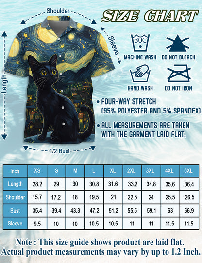 Netecom Starry Night Cat Hawaiian Shirt for Men, Button Down Summer Beach Short Sleeve, Cat Lover Gifts, S-5XL