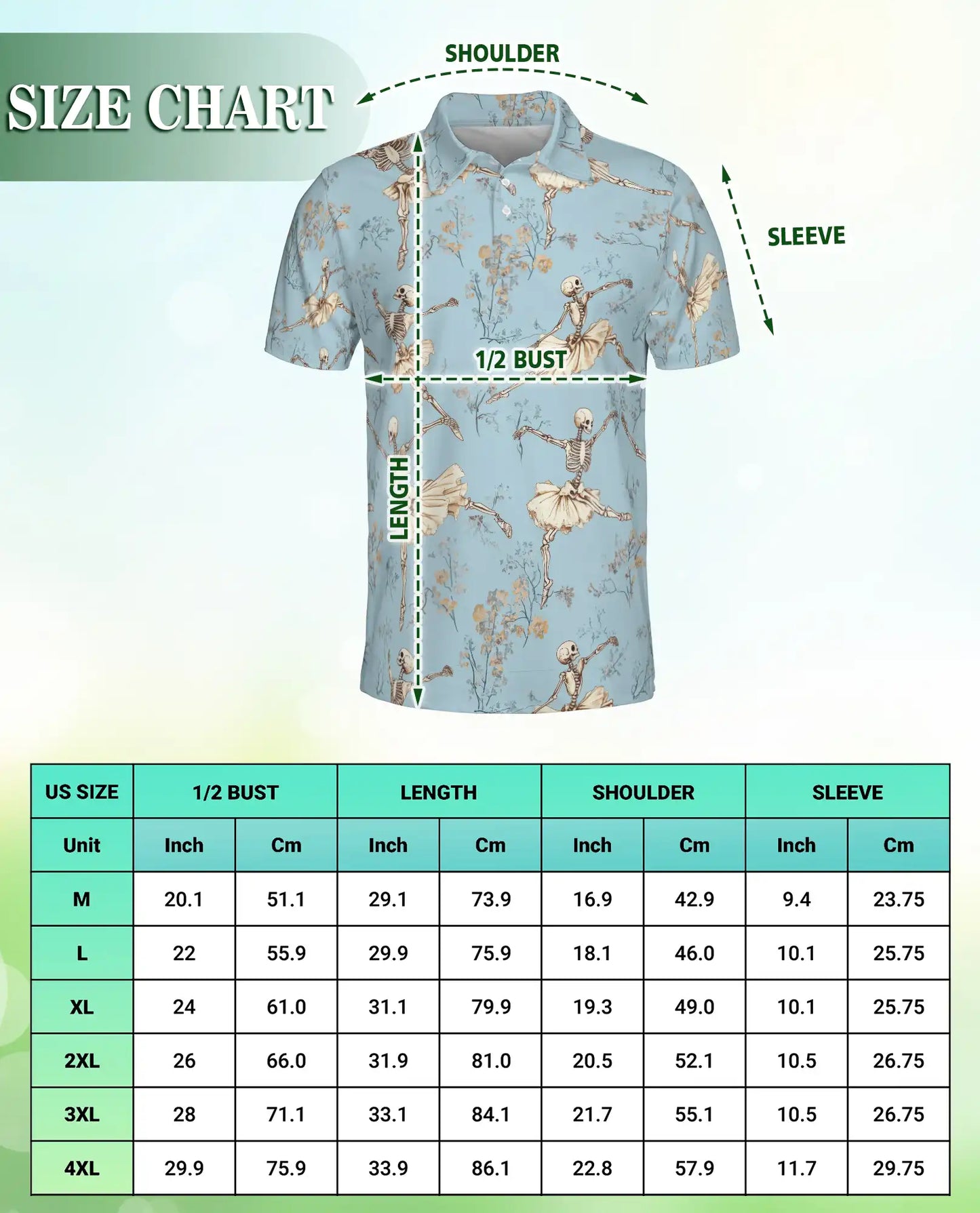 Skeleton Ballet 3D Polo Shirt for Men – Gothic Dancer Vintage Style | Netecom