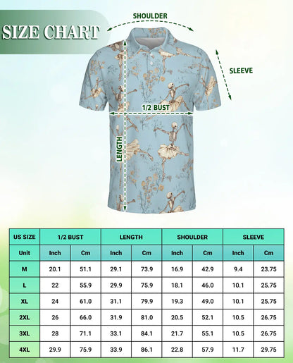 Skeleton Ballet 3D Polo Shirt for Men – Gothic Dancer Vintage Style | Netecom