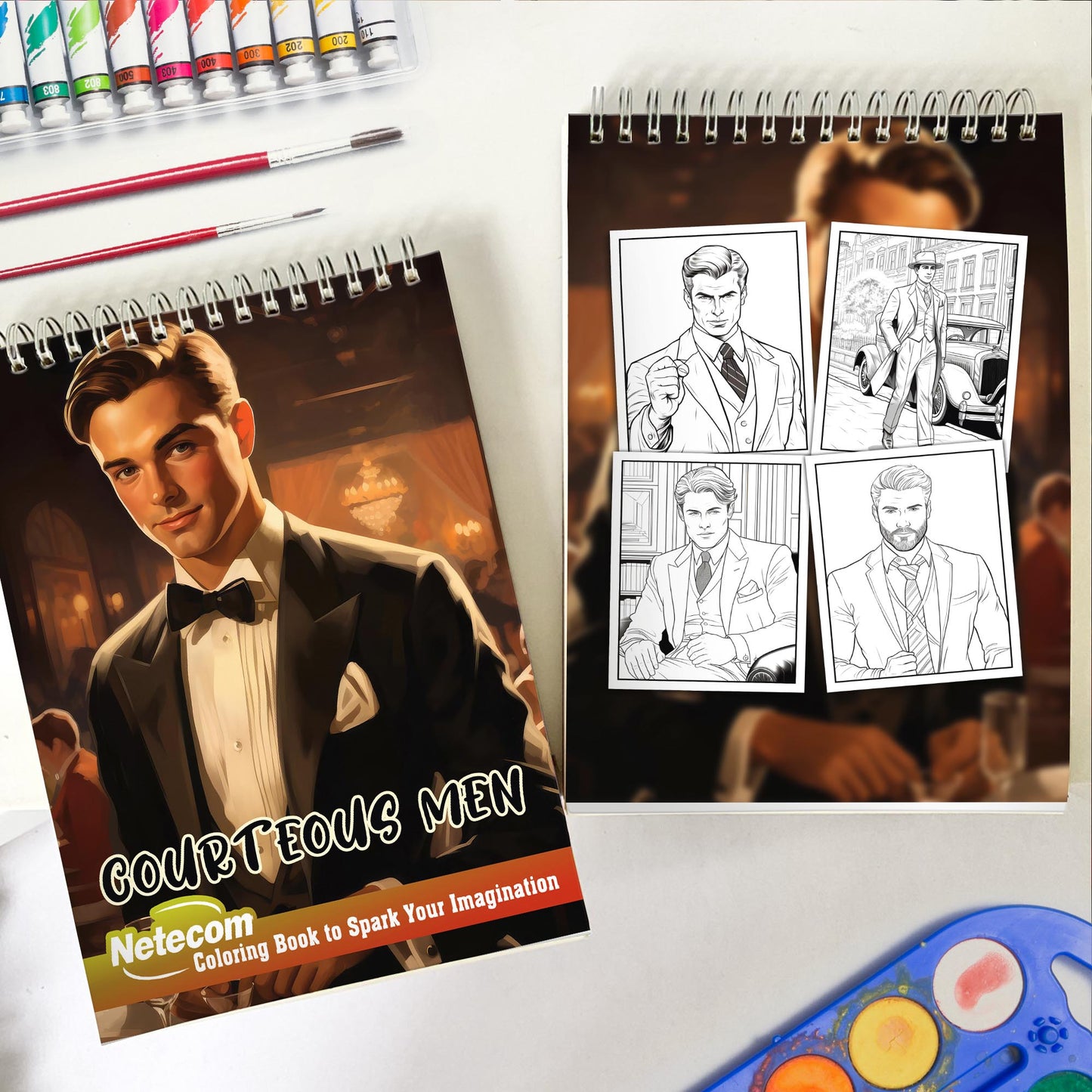 Courteous Men Spiral Bound Coloring Book, Experience the Timeless Charm with 30 Captivating Coloring Pages, Perfect for a Stylish and Refined Coloring Adventure