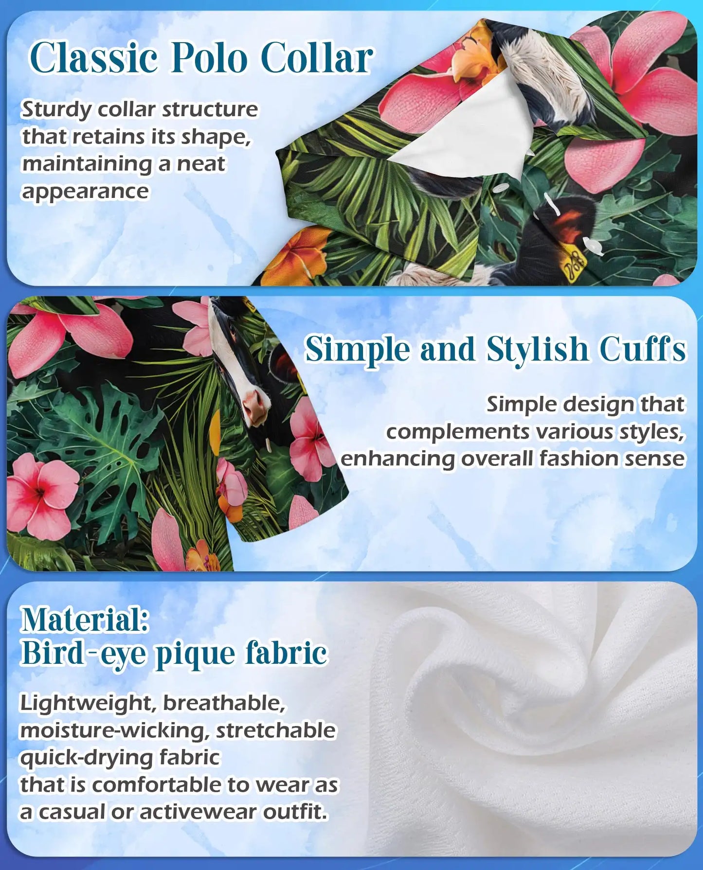 Holstein Cow Tropical Polo Shirt - Hawaiian Farm Animal Floral Design | Netecom