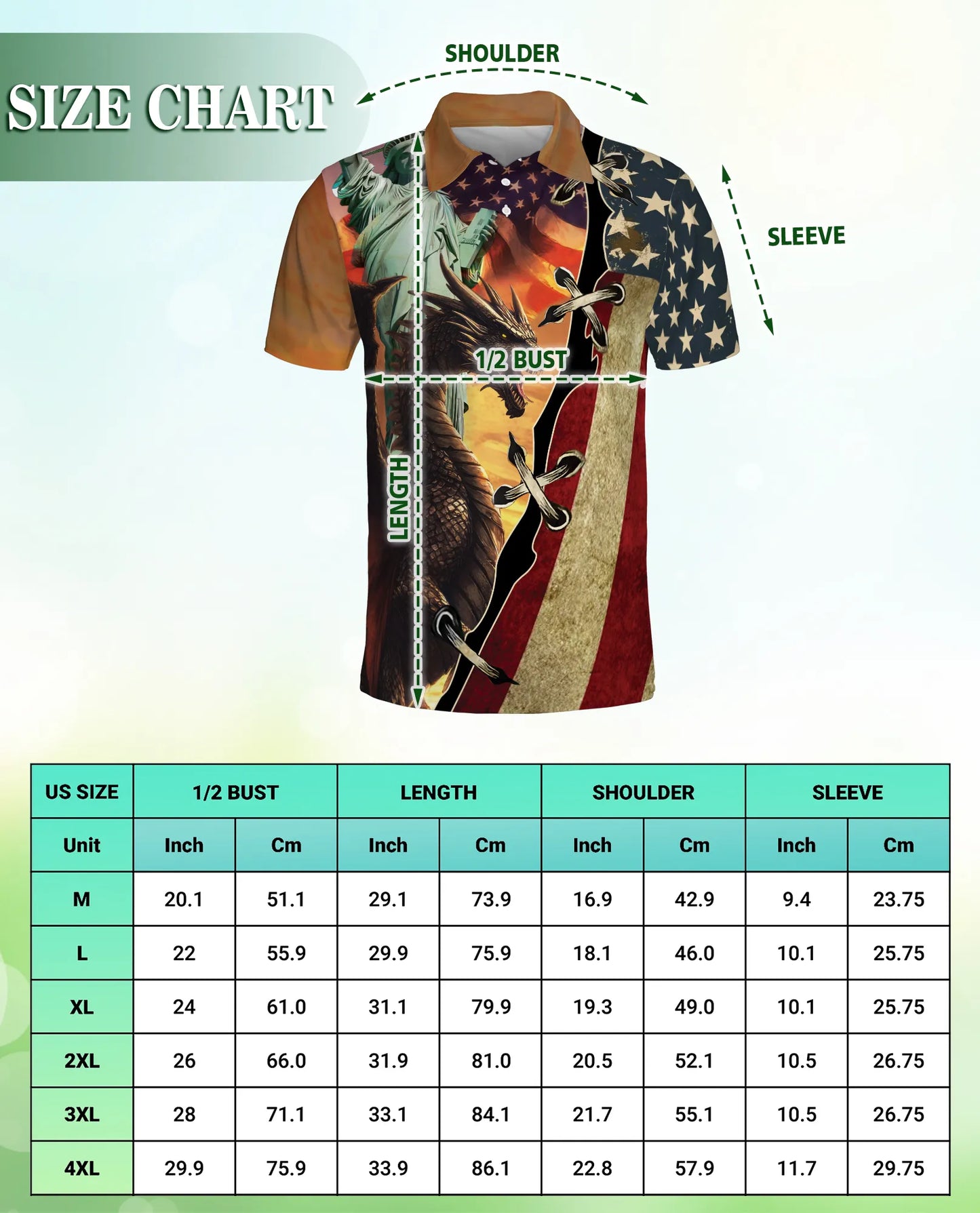 American Dragon 3D Polo Shirt for Men – Patriotic Fantasy Flag Style | Netecom