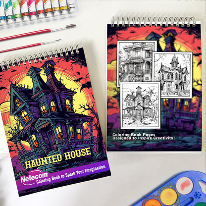 Haunted House Spiral Bound Coloring Book, Delight in 30 Breathtaking Coloring Pages, Showcasing Haunted Houses with their Creepy Architecture and Haunting Surroundings