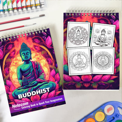 Buddhist Spiral Bound Coloring Book, Find Harmony in Coloring: 30 Meditative Pages Drawing Inspiration from Buddhist Philosophy