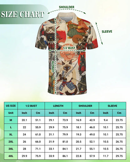 Samurai Cat 3D Polo Shirt for Men – Japanese Warrior Anime Style | Netecom