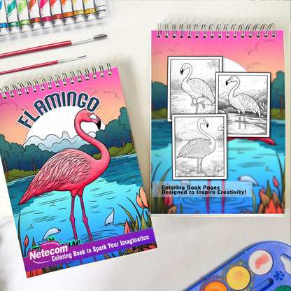 Flamingo Spiral Bound Coloring Book, Unleash Your Creativity with 30 Captivating Coloring Pages, Showcasing the Grace and Beauty of Flamingos