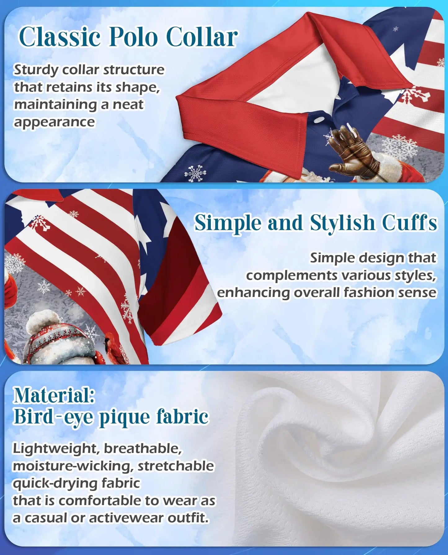 Patriotic Santa Polo Shirt - American Christmas Style | Netecom