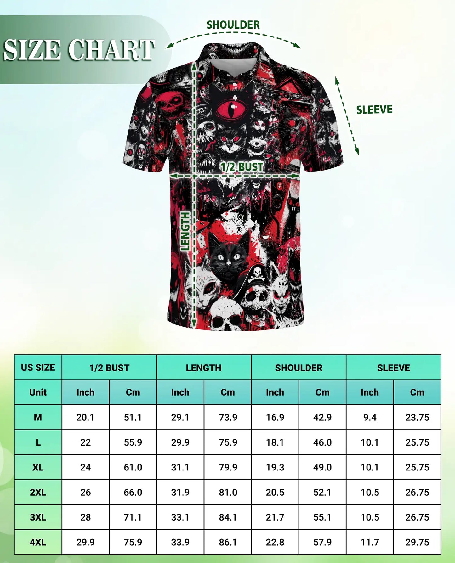Gothic Cat Skull Polo Shirt for Men – Dark Horror Design | Netecom