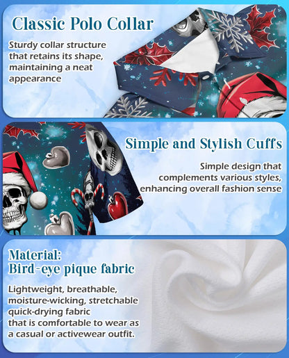 Christmas Skull 3D Polo Shirt for Men – Gothic Holiday Horror Style | Netecom