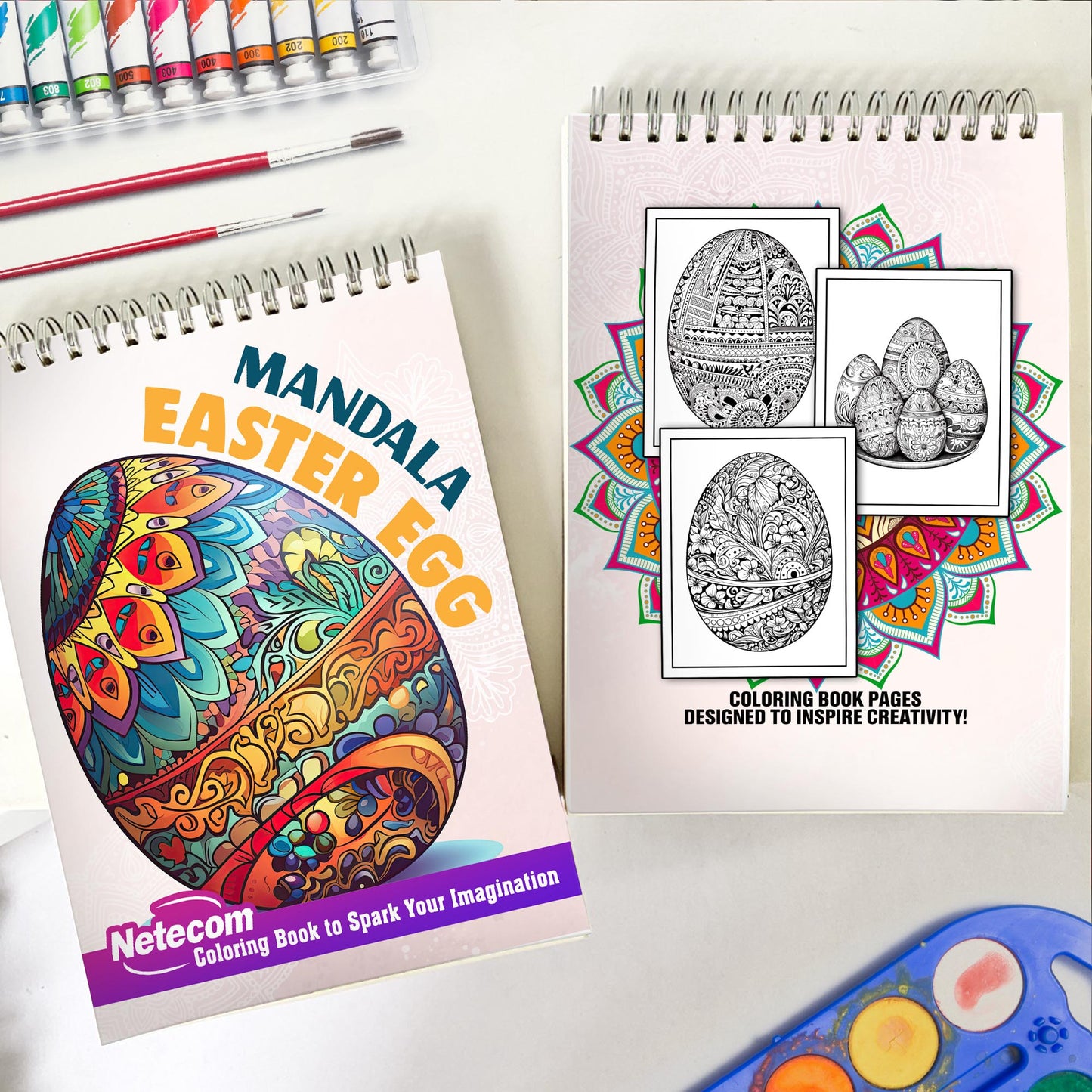 Mandala Easter Egg Spiral Bound Coloring Book, Capture the Essence of Easter with 30 Mandala Easter Egg Coloring Pages, Portraying Intricate Patterns Symbolizing Rebirth