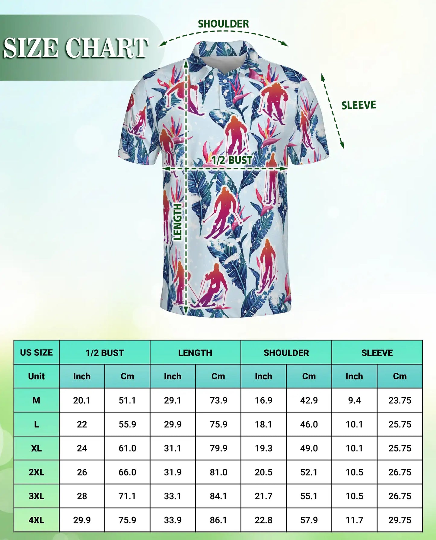 Tropical Skiing 3D Polo Shirt for Men – Floral Winter Sports Style | Netecom