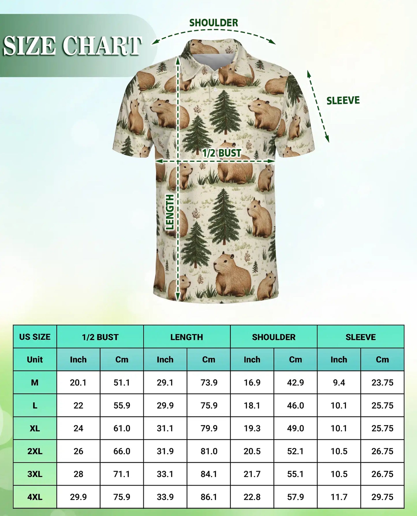 Capybara Forest 3D Polo Shirt for Men – Cute Woodland Animal Style | Netecom