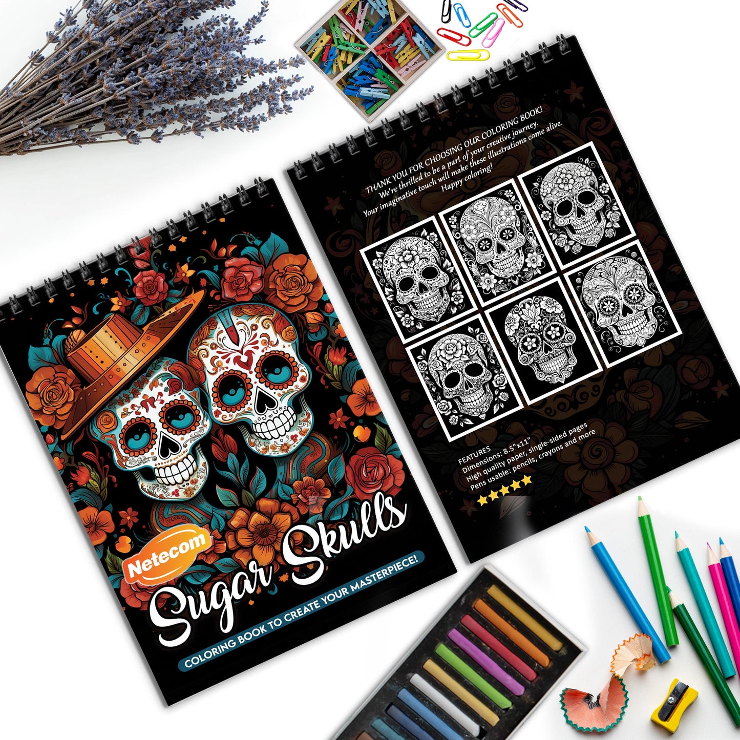 Sugar Skulls Spiral Bound Coloring Book, Vibrant Sugar Skulls for a Cultural and Artistic Journey, Great for Fans of Day of the Dead and Folk Art