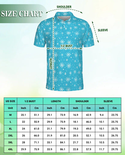 Blue Snowflake 3D Polo Shirt for Men – Minimal Winter Holiday Style | Netecom