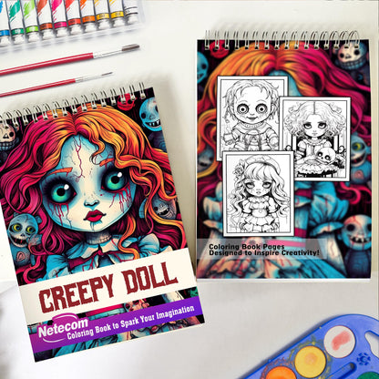 Creepy Doll Spiral Bound Coloring Book, Discover 30 Serene Coloring Pages, Inviting You to Color Dolls with a Gothic Twist and Haunting Details