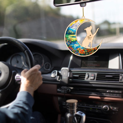 Netecom Pitbull Dog Memorial Suncatcher, Personalized Pit Bull Christmas Ornament with Name Date, Dog Death Sympathy Gift for Pet Loss Sun Catchers, Dog Grief Gift, Bereavement Gifts for Loss of Pet