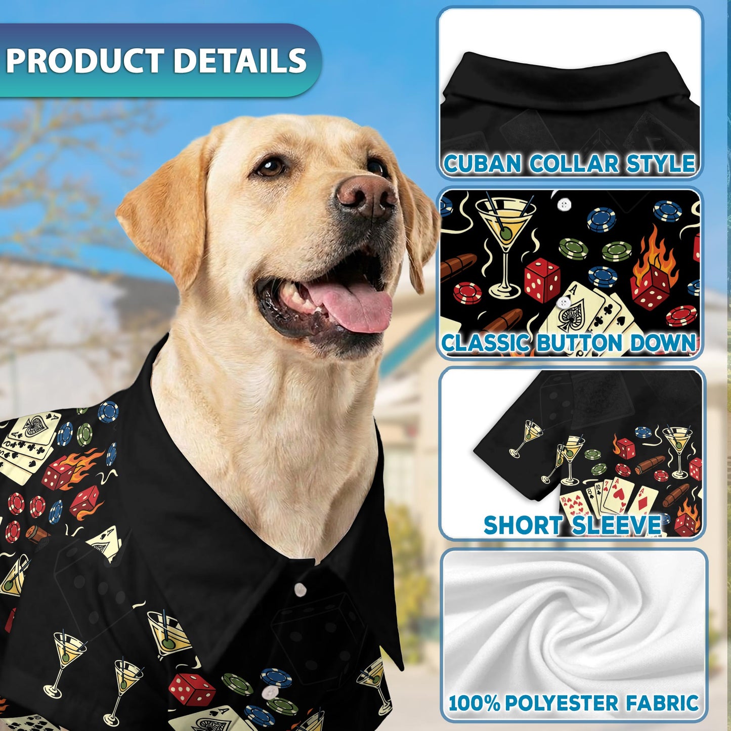 Netecom Matching Poker Theme Hawaiian Shirt for Pet and Owner, Aloha Summer Shirt, Poker Gambling Playing Card Print Outfit for Dog and Human, Casual Summer Beach Wear
