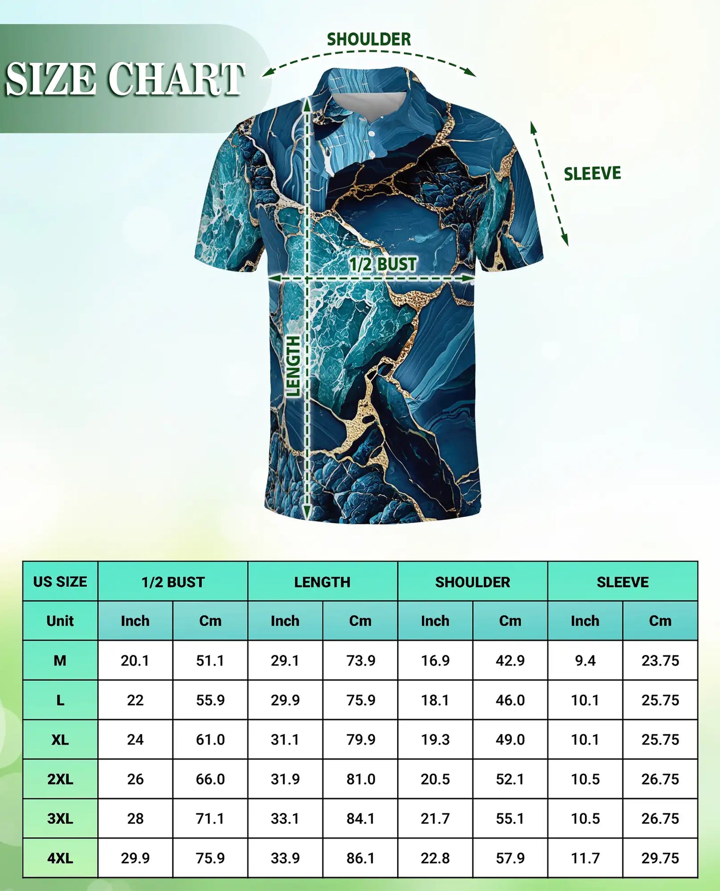 Blue Ocean Marble Polo Shirt for Men-Luxury Abstract Art | Netecom