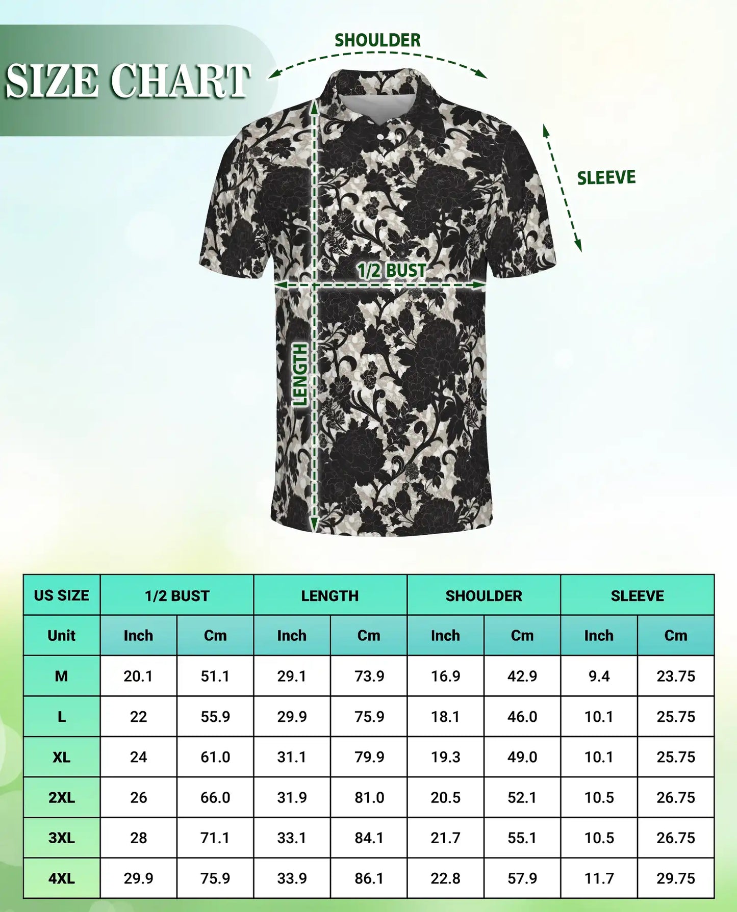 Black White Floral Damask Polo Shirt for Men- Vintage Flower Pattern | Netecom