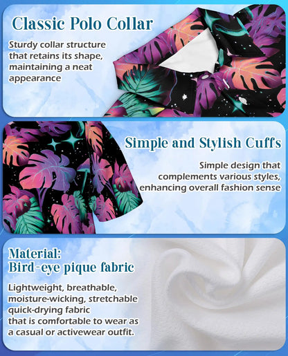 Neon Tropical Leaves Polo Shirt - Psychedelic Mushroom Style | Netecom