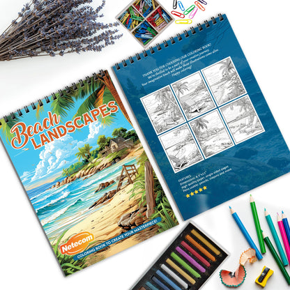 Beach Landscapes Spiral Bound Coloring Book, Beautiful Beach Scenes for a Relaxing Coastal Getaway, Ideal for Beach Lovers and Dreamy Artists