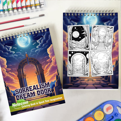 Surrealism Dream Door Spiral Bound Coloring Book, Embark on a Whimsical Journey with 30 Serene Coloring Pages, Finding Therapeutic Release and a Sense of Mystical Wonder