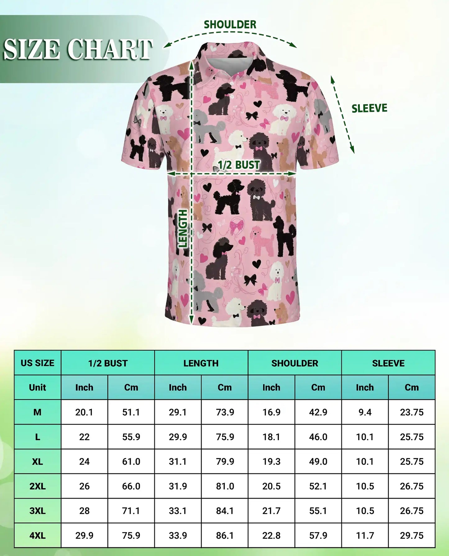 Cute Poodle Dog Lover Polo Shirt for Men - Pink Heart Pattern | Netecom