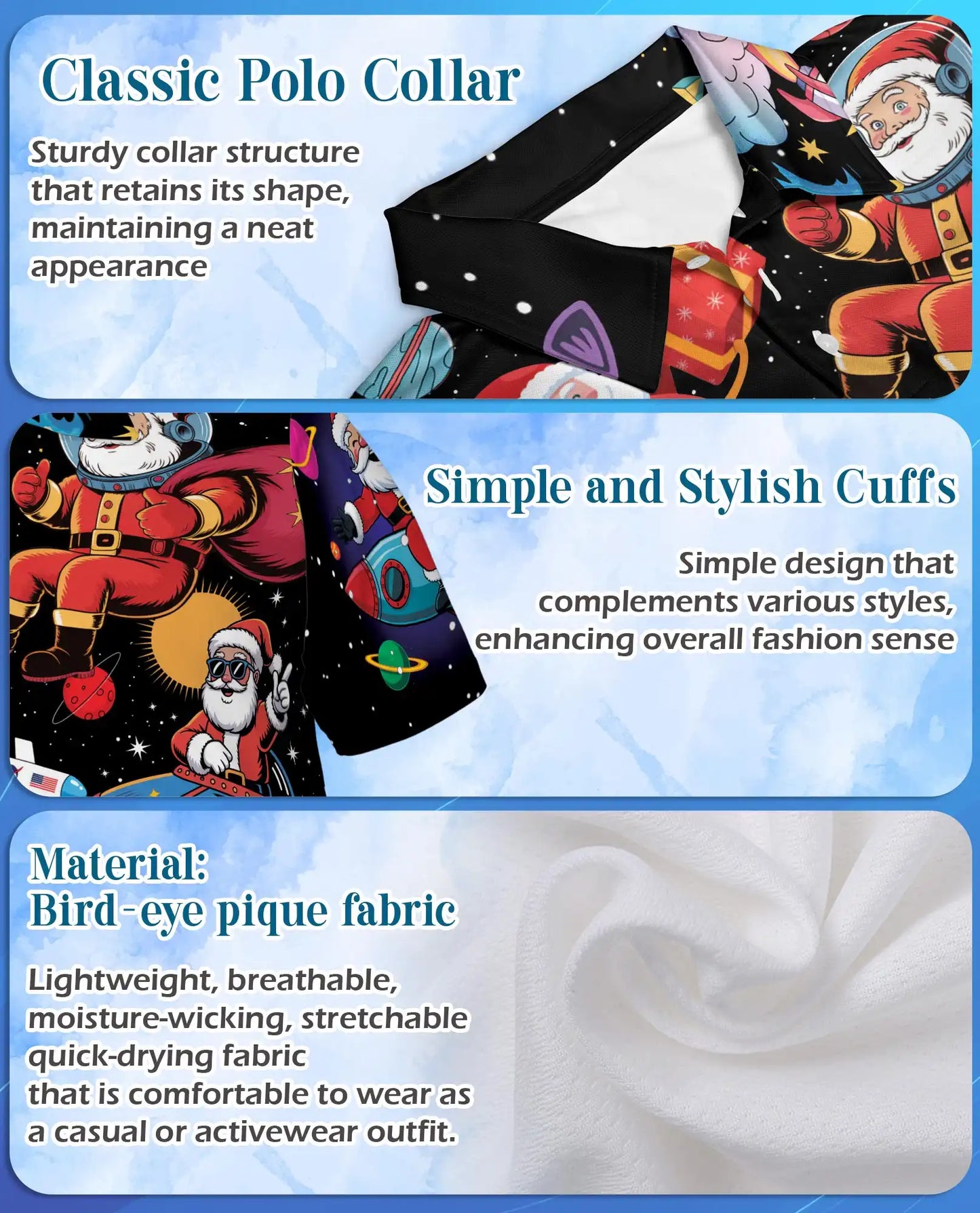Space Santa Galaxy 3D Polo Shirt for Men – Funny Christmas Astronaut Style | Netecom