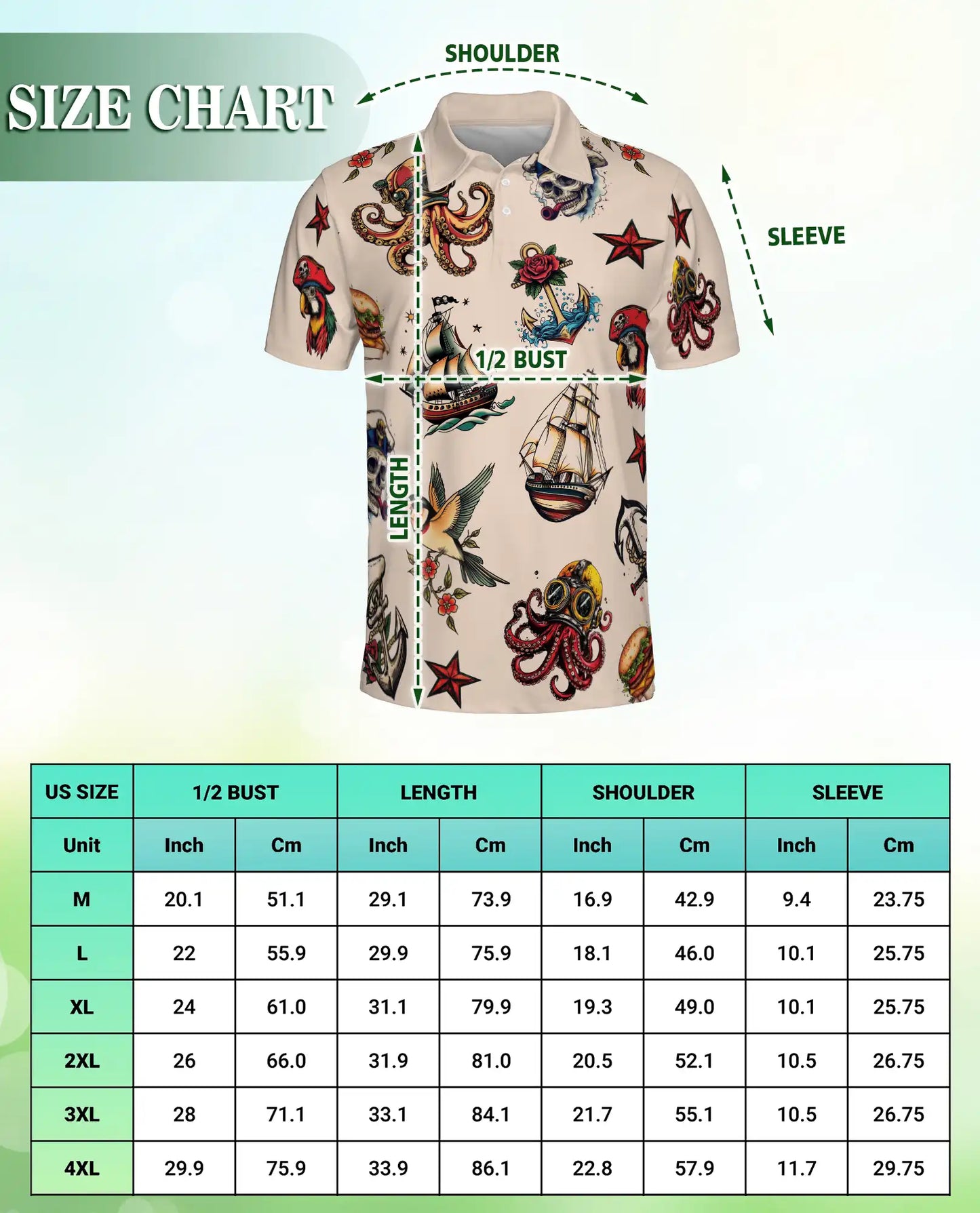 Nautical Tattoo Polo Shirt – Pirate & Octopus Print | Netecom