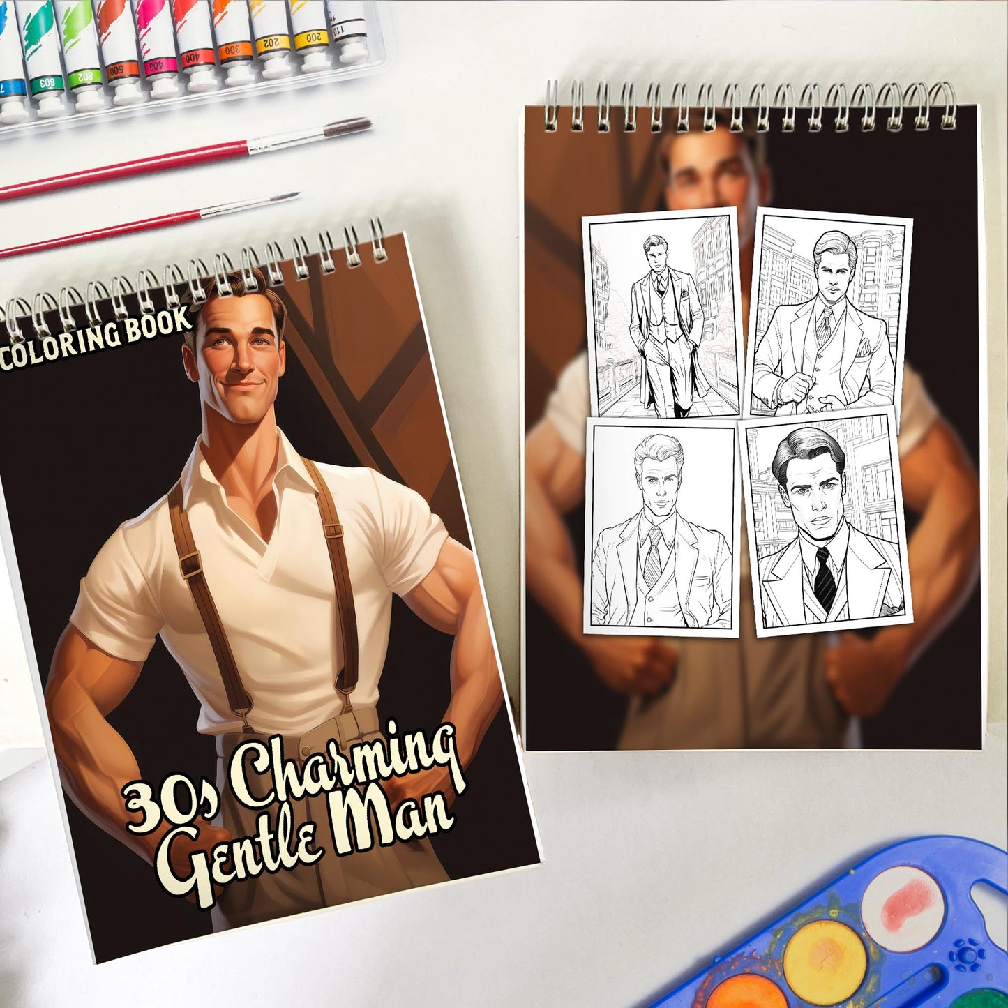 30s Charming Gentle Man Spiral Bound Coloring Book, Discover Classic Charm with 30 Enchanting Coloring Pages, Unleashing Your Creativity in the World of Charming Gentlemen