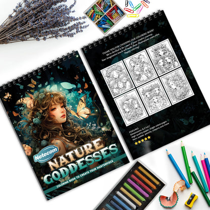 Nature Goddesses Spiral Bound Coloring Book, Mystical Nature Goddesses for an Enchanting Art Experience, Great for Fans of Mythology and Feminine Power