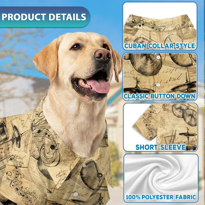 Netecom Matching Drum Hawaiian Shirt for Dog and Owner, Music Aloha Summer Shirt, Drum Print Button Down Outfit for Pet and Human, Beach Vacation Casual Wear