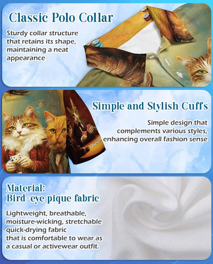 Vintage Cat Poker 3D Polo Shirt for Men – Funny Animal Card Game | Netecom